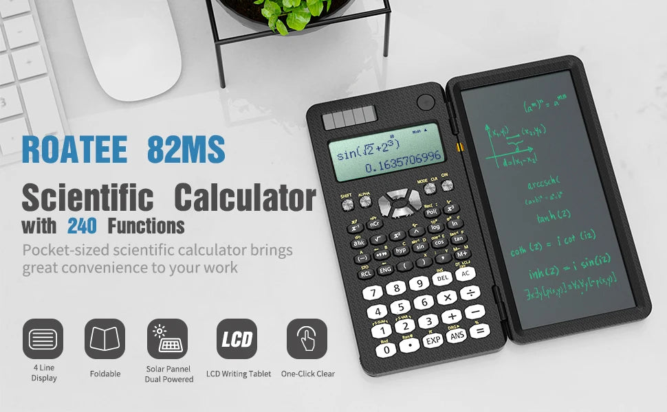 Mini Scientific Calculator with Writing Tablet Calculators Notepad Memo Office Electronics School Supplies 991es Ms EX 82ms NEW