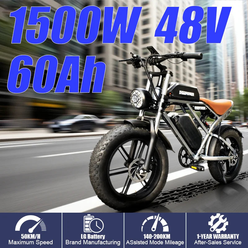 DEEPOWER QS7pro off-road electric bicycle 1500W48V60Ah all-terrain motorcycle parameters suitable for urban mountain riding