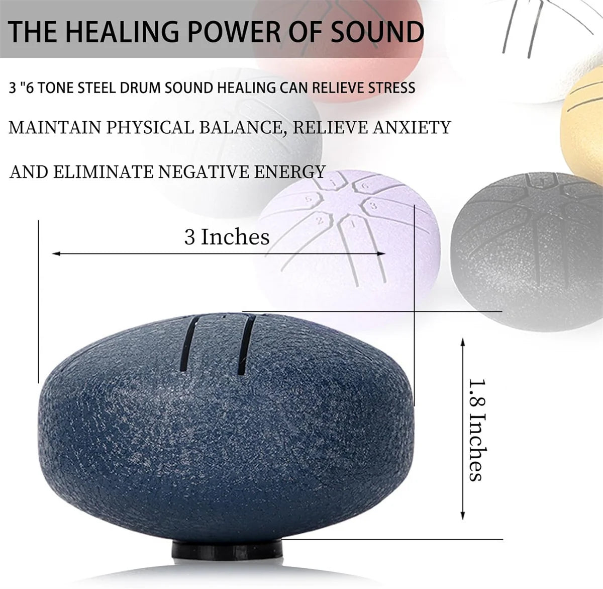 Steel Tongue Drum Rain Chime – 3 Inch 6 Notes Outdoor Hand Drums (Black, Dark Blue) | for Education, Meditation & Yoga