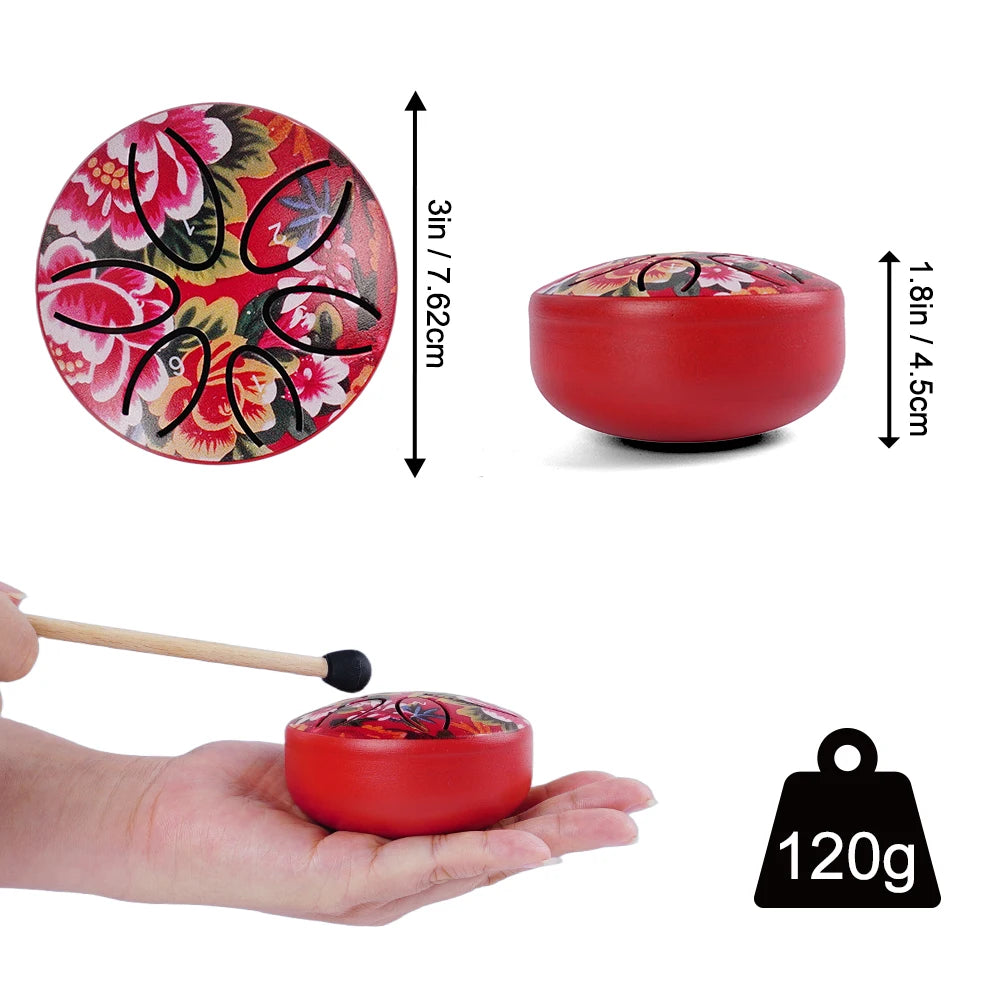Dozzly Mini Handpan Drum 3 Inch 6 Notes Steel Tongue Chakra Drum Colorful Patterns for Yoga Musical Gift