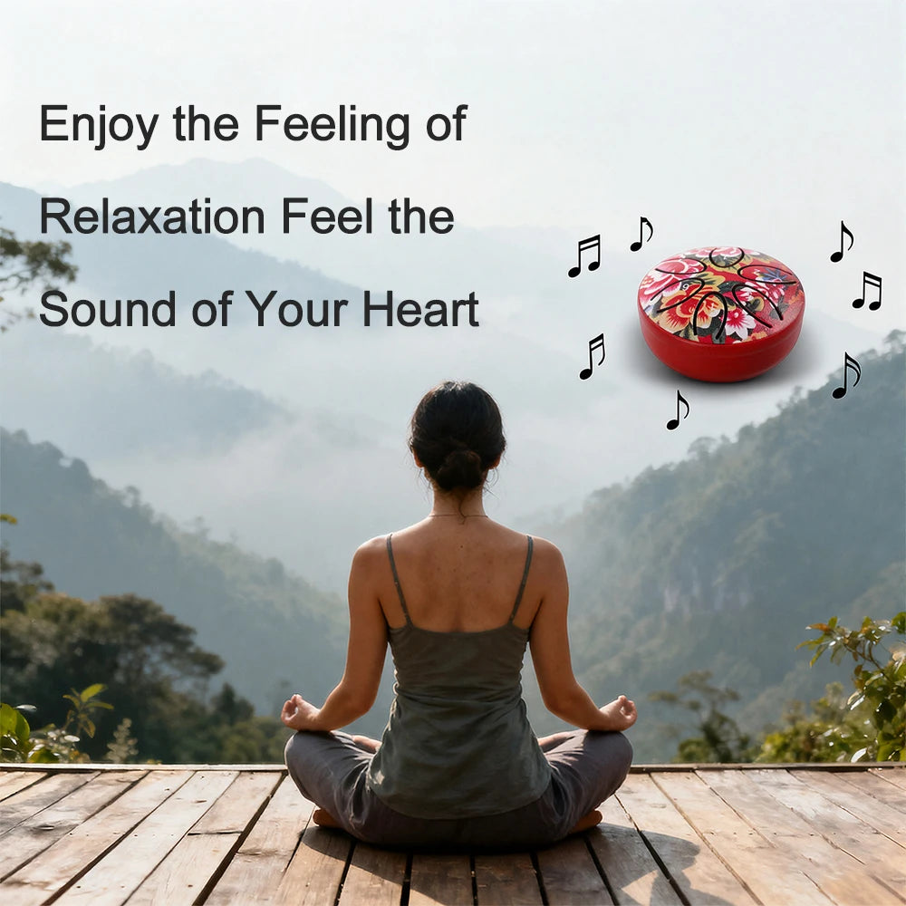 Dozzly Mini Handpan Drum 3 Inch 6 Notes Steel Tongue Chakra Drum Colorful Patterns for Yoga Musical Gift