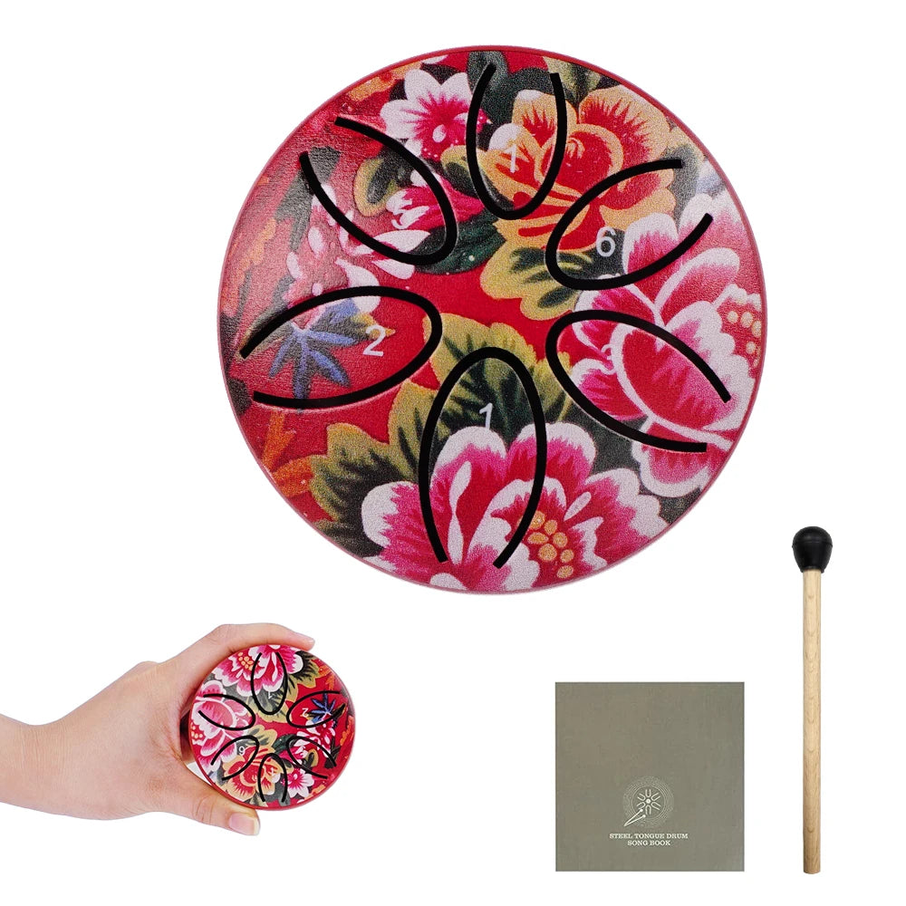 Dozzly Mini Handpan Drum 3 Inch 6 Notes Steel Tongue Chakra Drum Colorful Patterns for Yoga Musical Gift