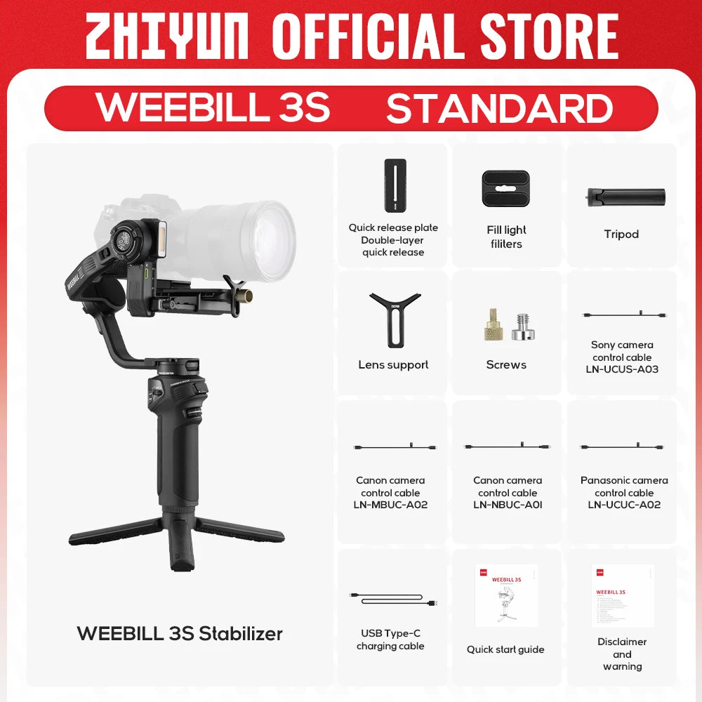 ZHIYUN Official Weebill 3S Camera Gimbal Stabilizer 3-Axis Handheld for DSLR Mirrorless Cameras for Sony Canon Panasonic Nikon