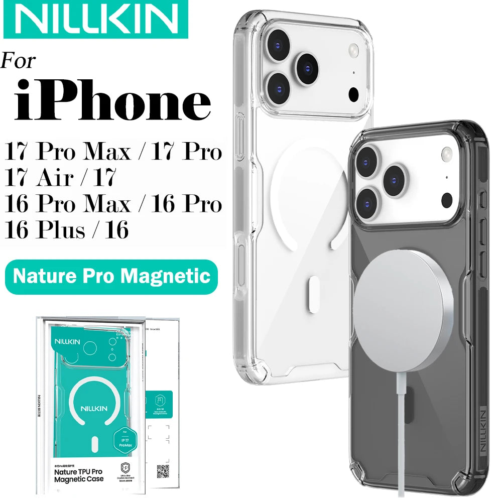 Nillkin For iPhone 17 Pro Max 17 Air iPhone 16 Pro Max 16 Plus 17Pro Nature Pro Magnetic Transparent TPU Frame Cover Phone Case