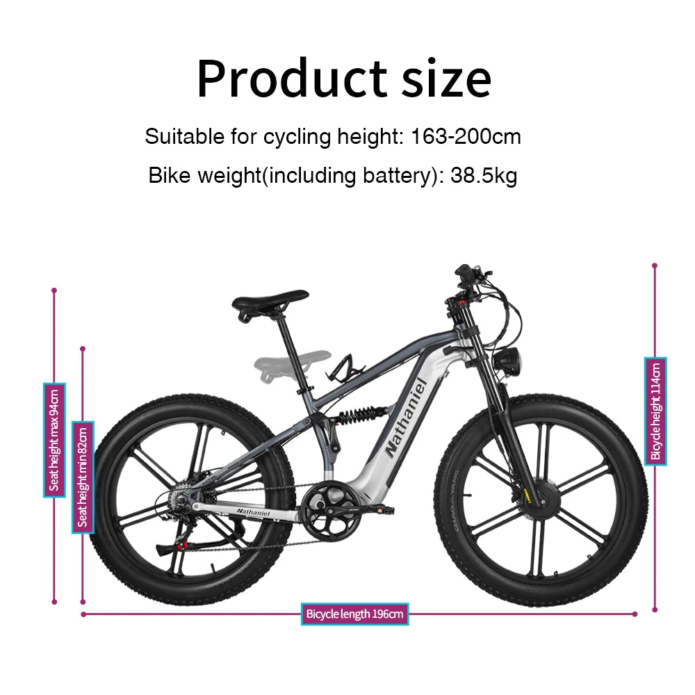 Nathaniel SYR09 Electric Bike 2000W Dual Motor,26*4.0 Fat Tire Integrated Wheel,48V20Ah,55KM/H,All-Terrain Outdoor Sports E-bike
