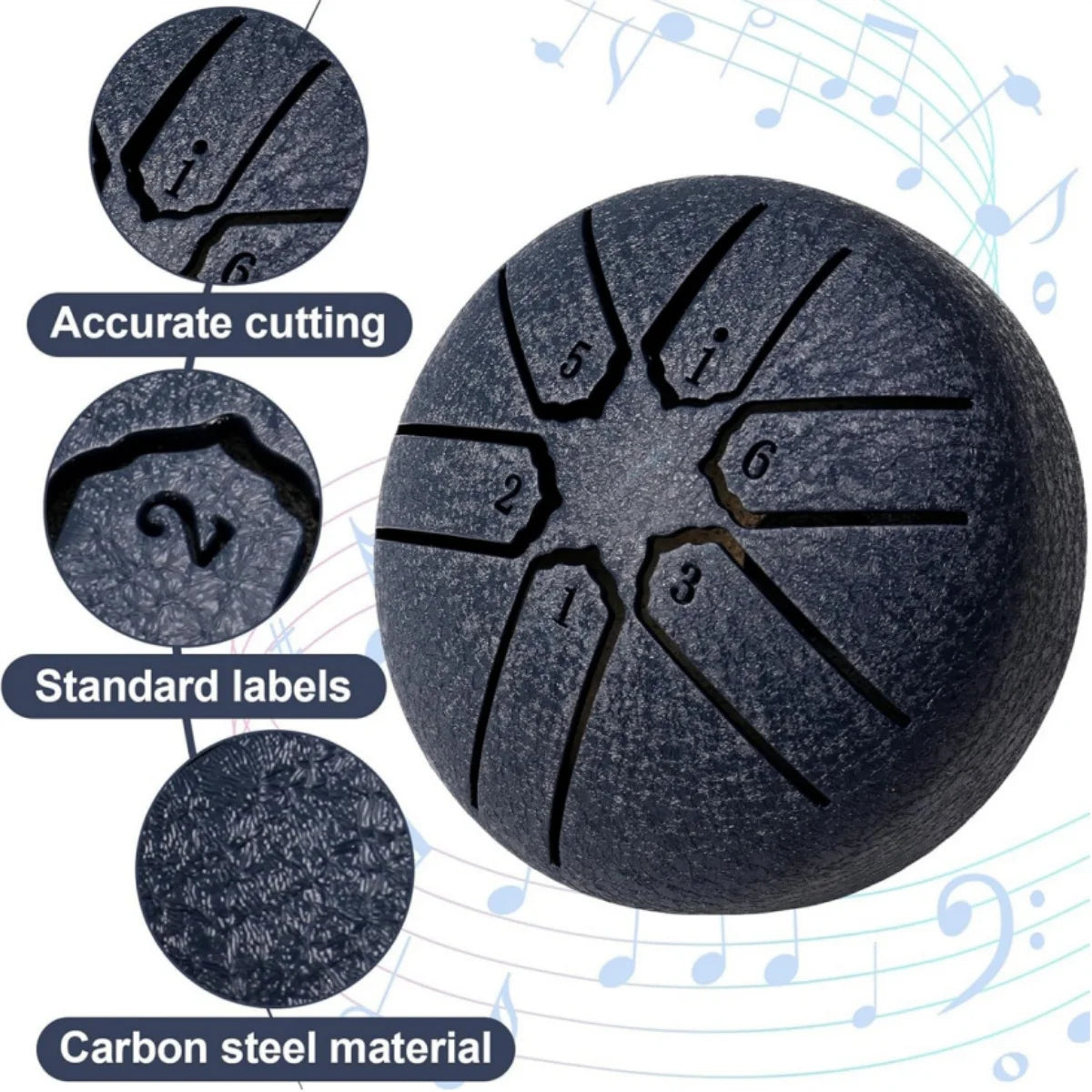 Steel Tongue Drum Rain Chime – 3 Inch 6 Notes Outdoor Hand Drums (Black, Dark Blue) | for Education, Meditation & Yoga