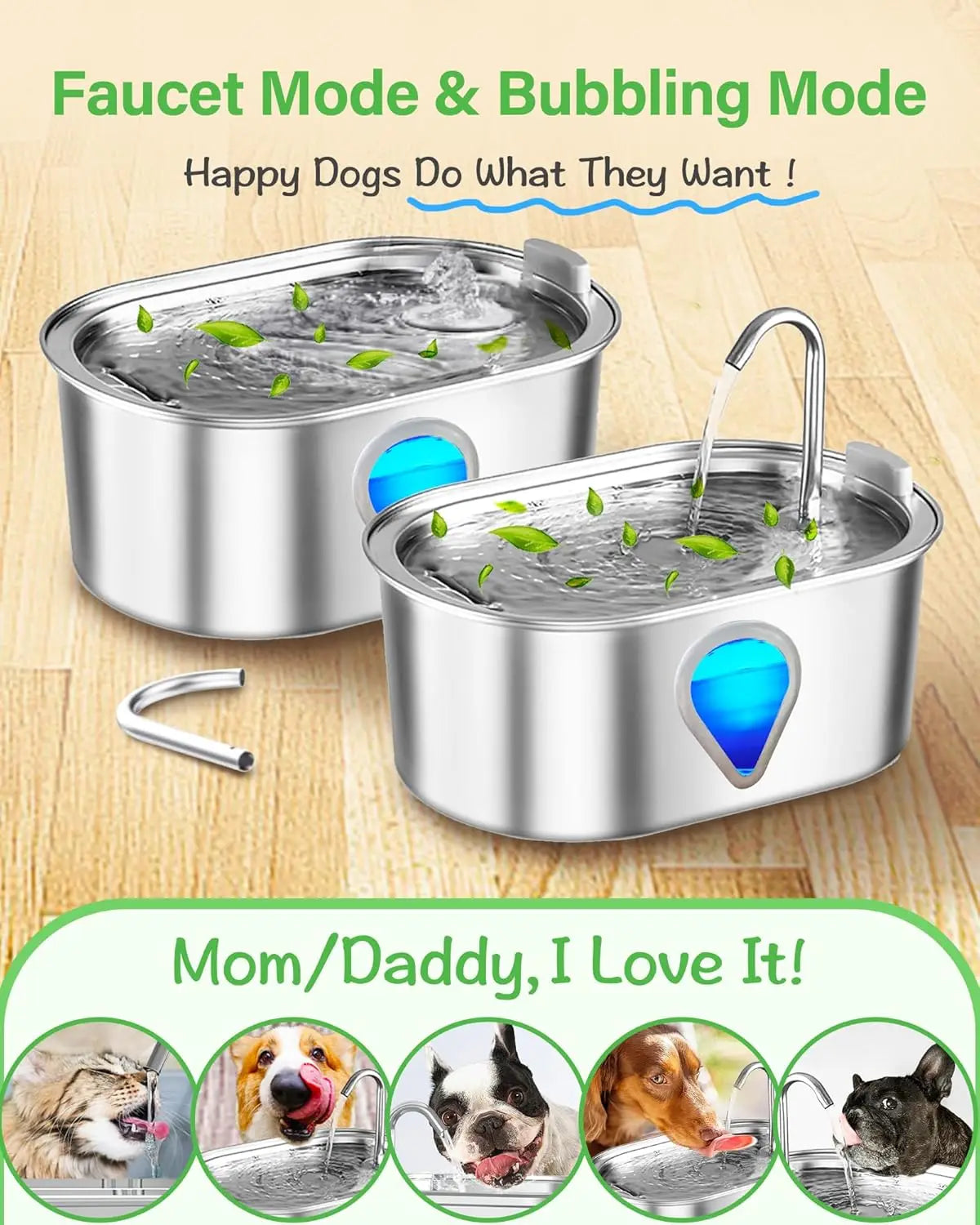 3.5L large capacity pet water dispenser automatic stainless steel cat water fountain with transparent window observe water level