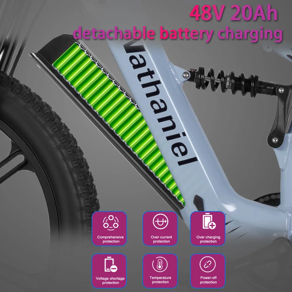 Nathaniel SYR09 Electric Bike 2000W Dual Motor,26*4.0 Fat Tire Integrated Wheel,48V20Ah,55KM/H,All-Terrain Outdoor Sports E-bike