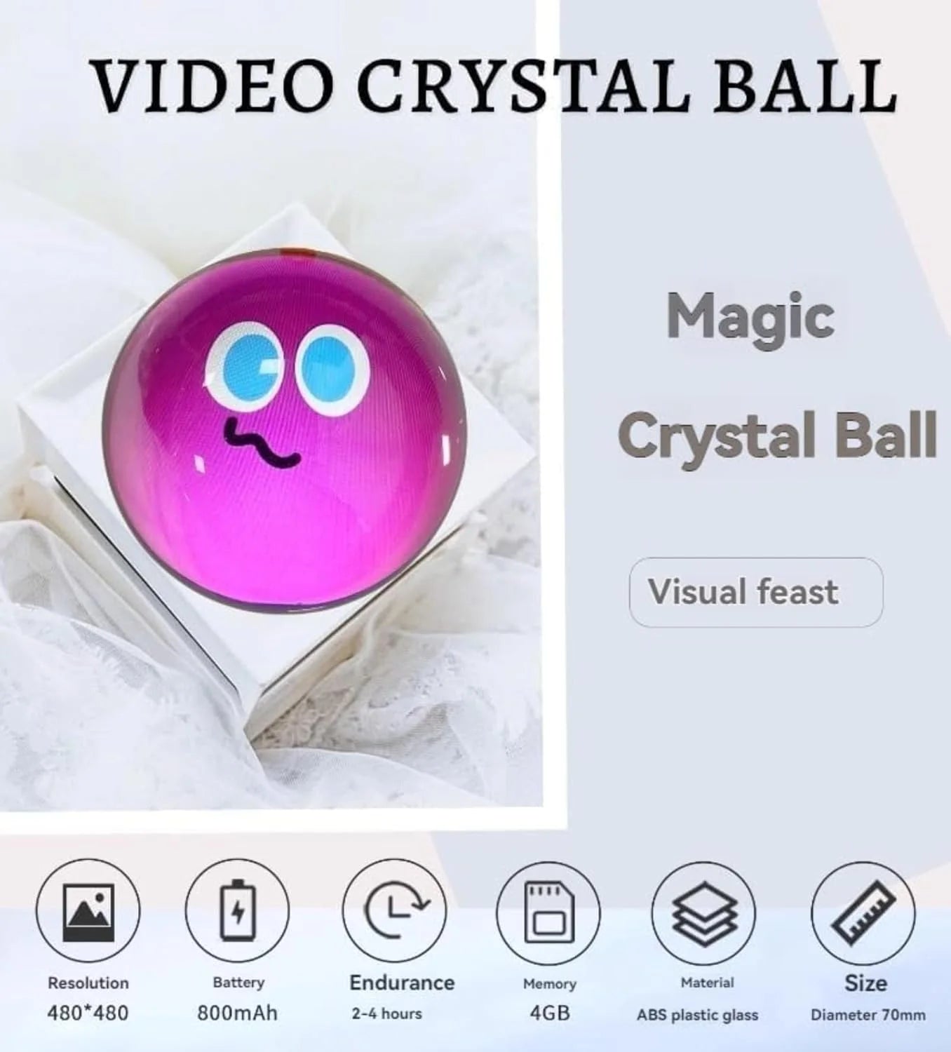 3D Video Crystal Ball with Stand Memory Sphere Lamp Upload Videos & Photos Memory Orb Lamp Gift for Birthday Wedding ﻿Xmas