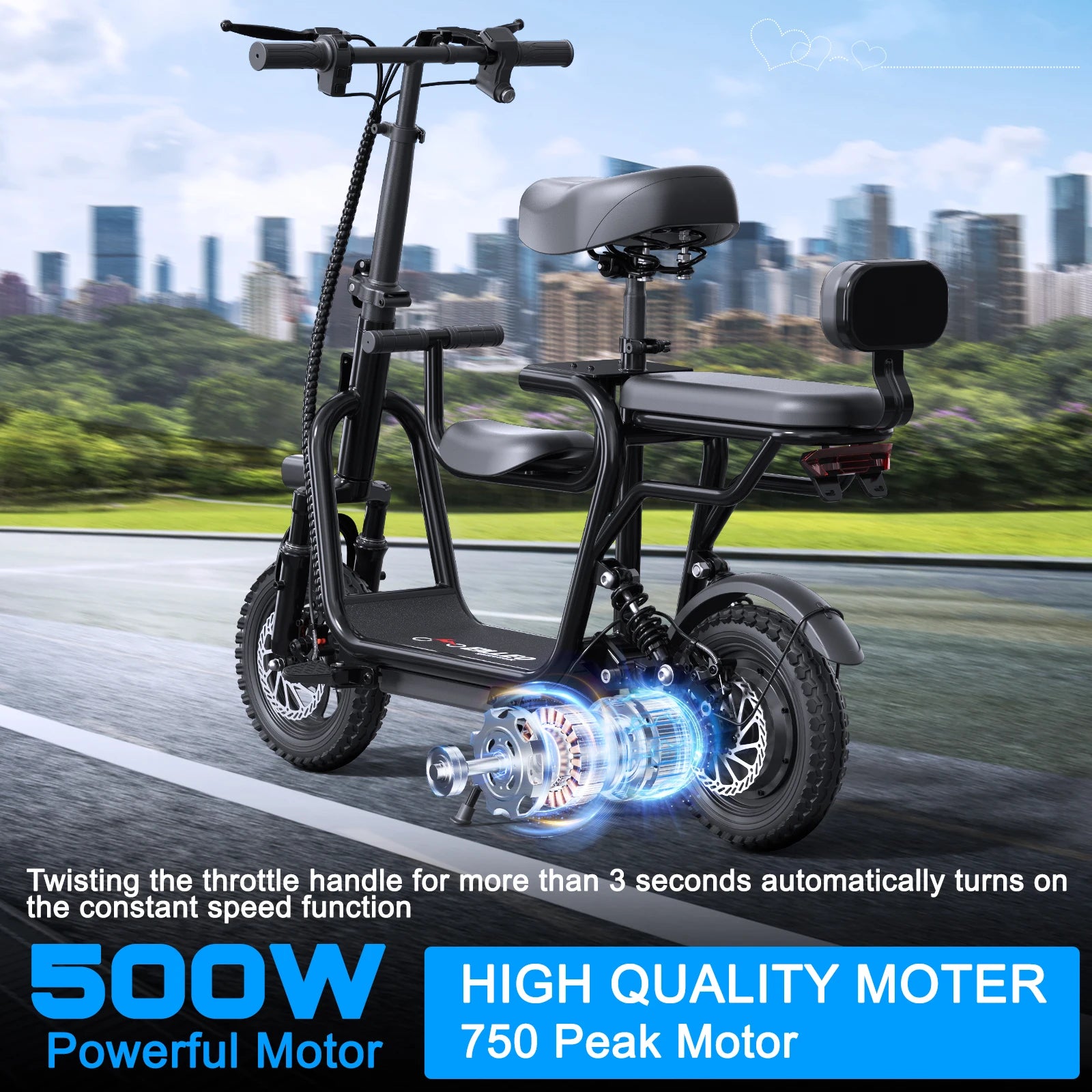 48V Electric Scooter with Seat for Adults Electric Scooter with 750W Peak Power Motor 18.75 MPH 20 Mile Range, Dual Disc Brakes