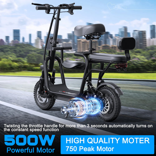 48V Electric Scooter with Seat for Adults Electric Scooter with 750W Peak Power Motor 18.75 MPH 20 Mile Range, Dual Disc Brakes