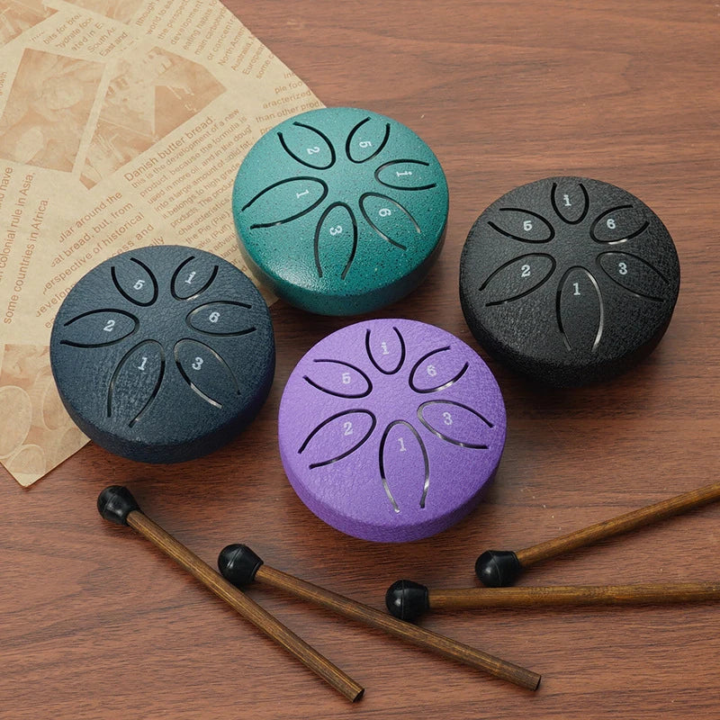 Steel Tongue Drum Portable Rain Drum Hand Pan Drum Percussion Musical Instruments 3 Inch 6 Notes For Yoga Meditation Musical Toy